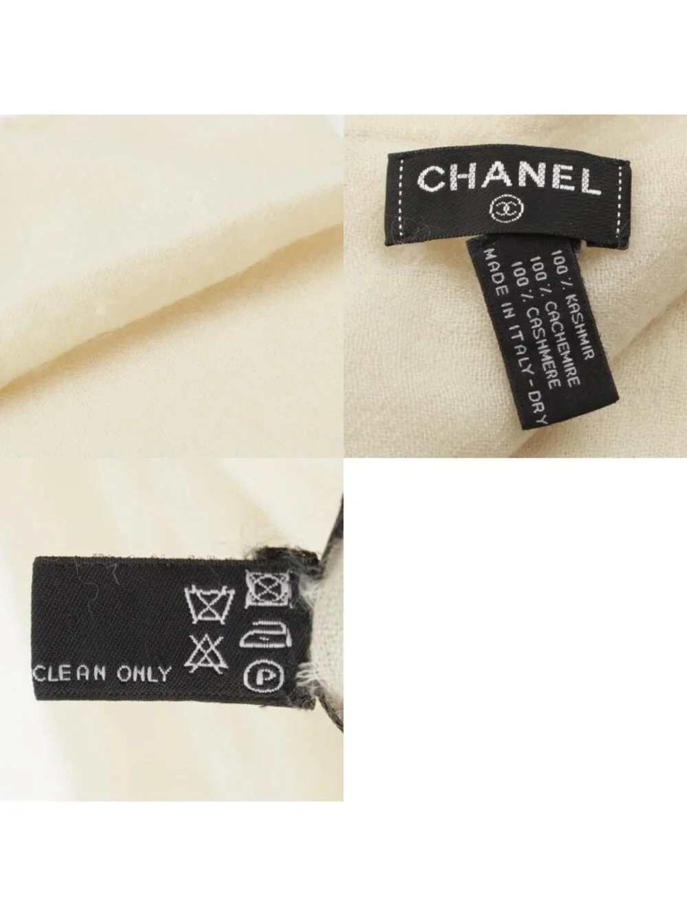 Chanel Cashmere Pearl CC Logo Large Scarf Shawl White